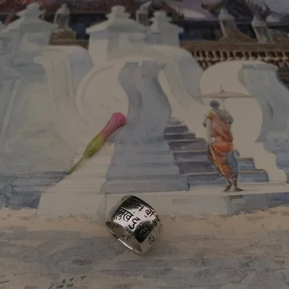 Me & Ro Sterling Silver Wide Sanskrit Ring